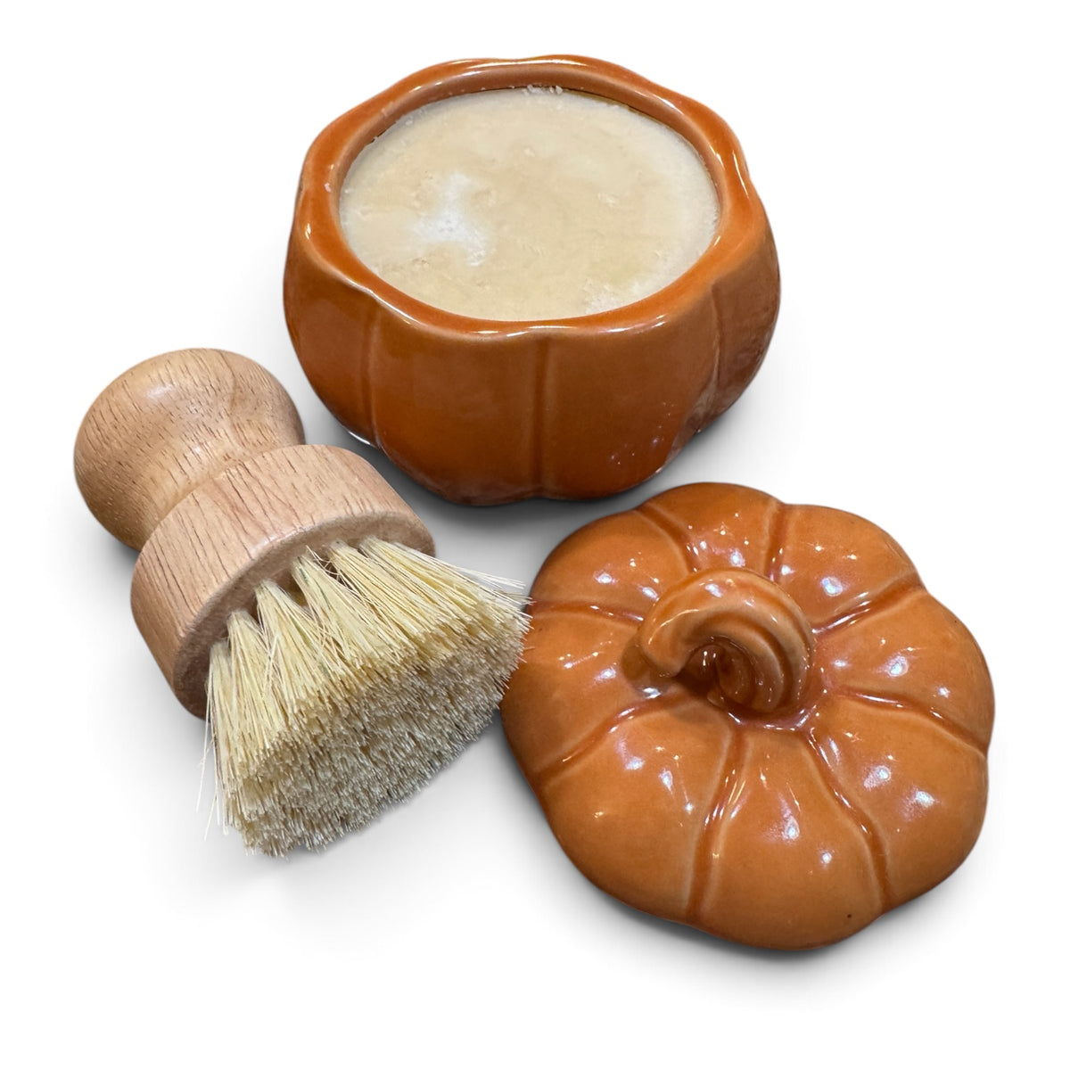 Medium Orange Pumpkin Soap Ramekin with Lid and Brush
