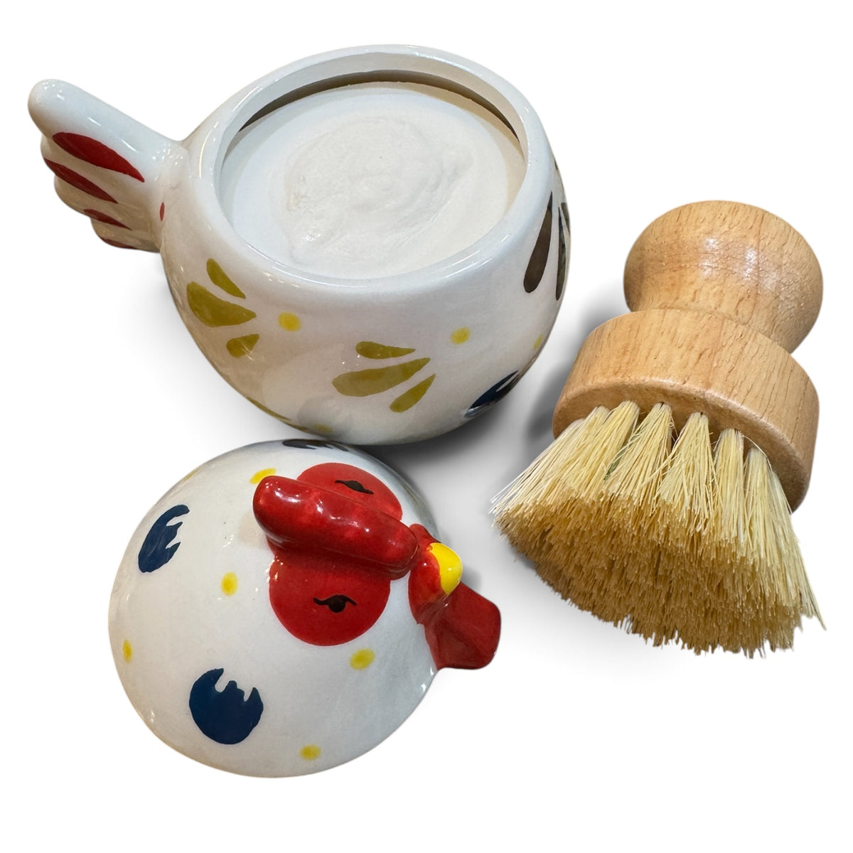 Chicken Lemon Essential Oil Dish Soap Ramekin and Brush